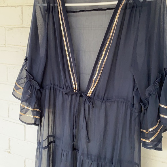 Express Sheer Metallic Navy Kimono Cover-Up S - Picture 3 of 8